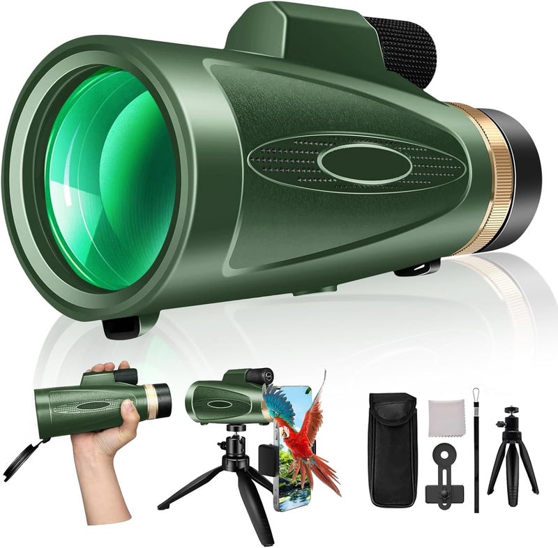 KTBDING Monocular Telescope 80x100 High Power with Smartphone Adapter Tripod,Larger Vision Monoculars for Adults with BAK4 Prism & FMC Lens, Suitable for Bird Watching Hunting Hiking Camping Wildlife-Green - Image 1
